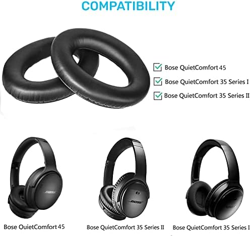 Сменяеми амбушюры QC45 OEM Качеството QuietComfort 45, Тампони за уши, Резервни Части, Съвместими с безжични слушалки Bose QC45/Quiet Comfort 45/QuietComfort 35/QC35/QC35 II (черен)