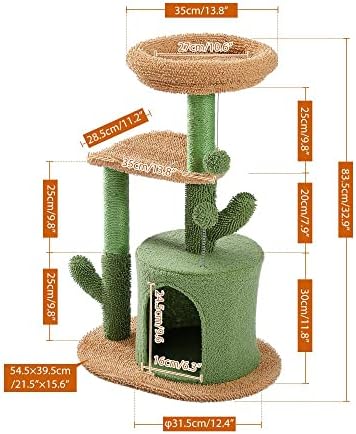 Котешка кула на дървото с Плюшени Легло, Интерактивна Играчка Когтеточкой за котки и Пухкави топки - идеален за малки и средни котки