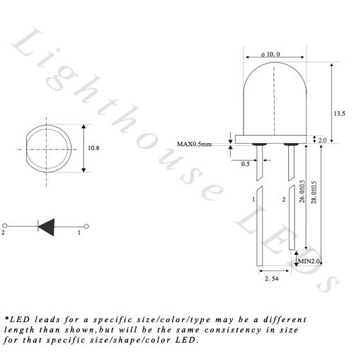ултравиолетов светодиод с кръгла горна част 10 mm /лилаво - Ултра ярък (опаковка от 1000 броя)