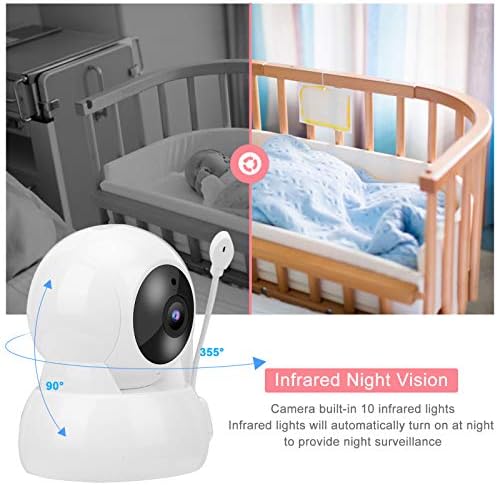 Vifemify 5-инчов система за видеонаблюдение следи бебето 1080p Ptz камера Музикално Нощно определяне на температурата на 2-лентов звук 100-240 В (американски стандарт)