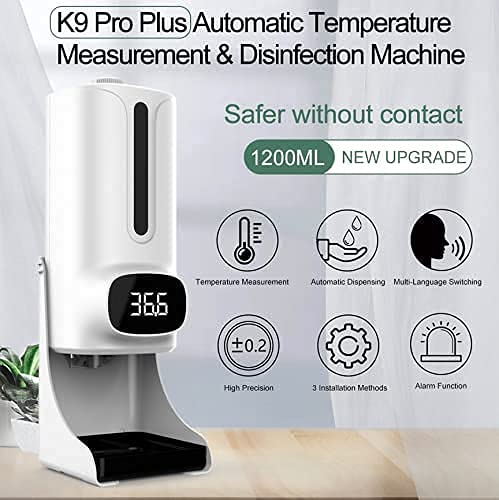 Опаковка сапун за ръце 2 в 1 - Instant отчитане на температурата, светлочувствителен сензор за близост + Капацитет от 1200 мл - Автоматично течен сапун - Свободни ръце (K9 Plus със стойка)