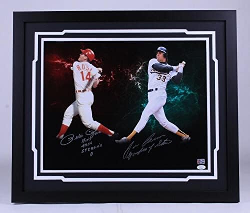 Снимка Пита Роуза и Хосе Кансеко с автограф в рамка с размер 16х20 мм, JSA и Холограма Пита Роуза - Снимки на MLB с автограф