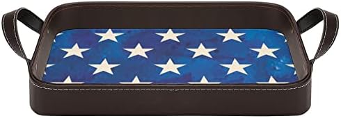 Акварел Флаг на Звезди от САЩ, Сервировочный Тава за от Изкуствена Кожа, Елегантен Настолен Декор, Органайзер за Парфюми с Дръжки