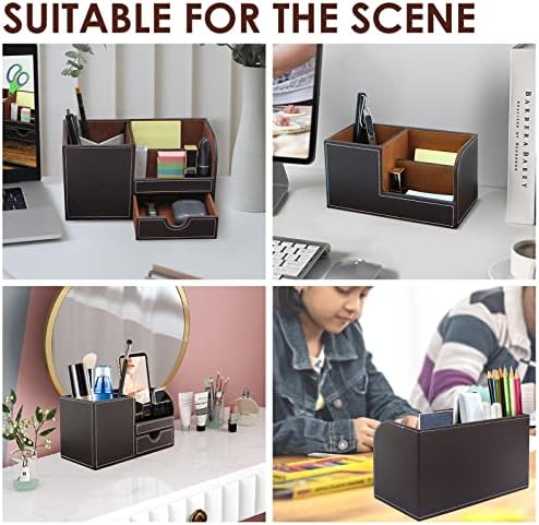 Органайзер за офис бюрото от естествена кожа + меш притежателите на чаша за моливи, канцеларски принадлежности за масата