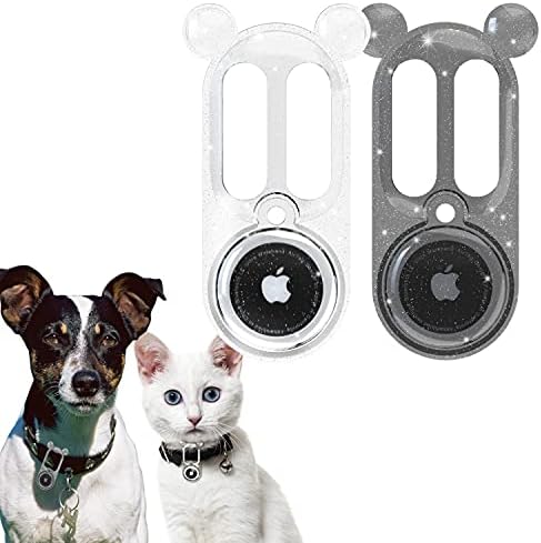 Притежател на въздушна тагове за яката кучета, Мек калъф за въздушна тагове за яката котка, Аксесоар за проследяване на домашни любимци за Apple Airtag 2021-Освободен (2) (прозрачен + черен)