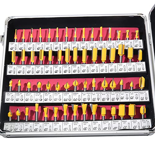 Комплект Ножове EilxMag от 100 теми, на Опашка 1/4 с Алуминиев Футляром За Съхранение, Ножове от Волфрамов карбид за Дървообработване
