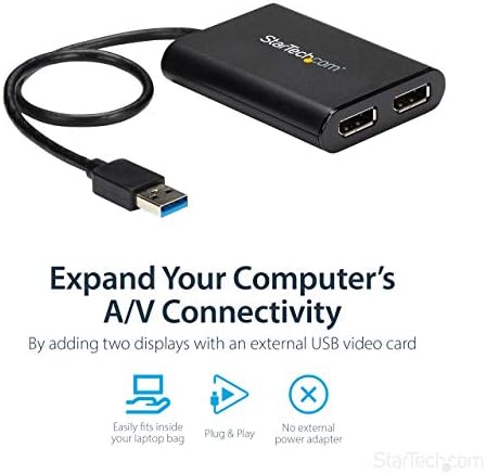 StarTech.com 1x USB Адаптер 3.0 за Dual DP - Mac и Windows (USB32DP24K60) В комплект с 2-ма 6-футовыми кабели DisplayPort 1.2 с шут (DISPLAYPORT6L)