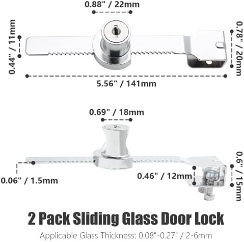 Qjaiune 2 опаковки за Заключване на плъзгащи Стъклени врати, Заключване за Витрини, Заключване с механизма на палеца, Катинар и ключ за клетки за Влечуги, Заключване за Вивариума за выдвижного кабинет, Дебелина 0,08-0,27