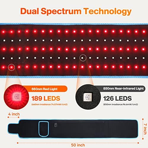 Колан за терапия с червена светлина SUHERCBD, Обвивка за терапия с инфрачервени светлина 660 нм и 850 нм, Устройство за терапия Червена Светлина за Облекчаване на болки в мускулите на гърба, раменете, талията, с Таймер