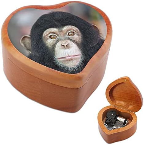 Nudquio Лицето на Шимпанзетата Дървена Музикална Ковчег В формата на Сърце Ретро Музика Калъф