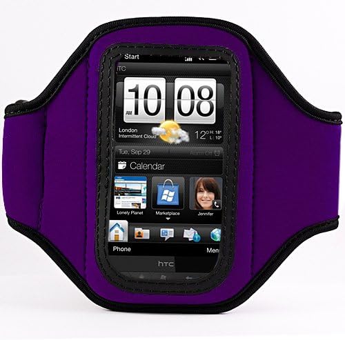 Качествена лилаво превръзка, HTC Sensation 4G, с подплата, устойчив на пот, за телефон HTC Sensation 4G Android (T-Mobile) + Гривна Live Laugh Love VanGoddy на китката си!!!