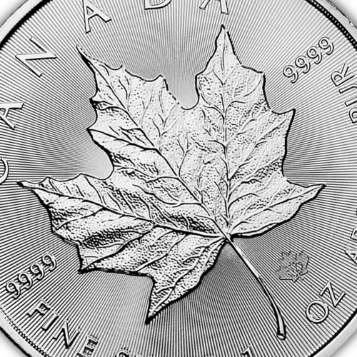 1988 - Сега (Случаен година) Канадската сребърна монета под формата на кленов лист с тегло 1 унция, Лъскава, без да се прибягва, със сертификат за автентичността на 5 щатски долара.