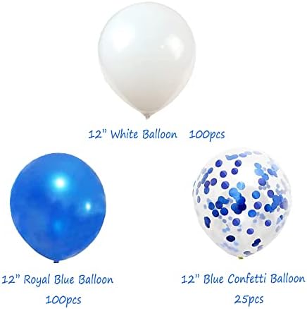 Кралски Сини балони, сини балони с конфети и Бели балони за Декорация на партита, Сватби, детски душ, Абитуриентски.опаковка 12 инча 225 бр.