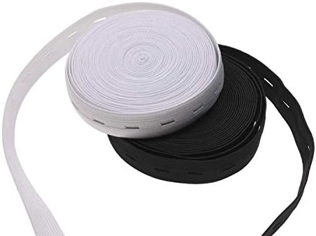 Вязаная Еластична Лента за шиене с петельками ZHONGJIUYUAN, Плосък Еластичен кабел (Бял, 33 ярд 1,5 см), с 5 копчета и 5-инчов пръстен