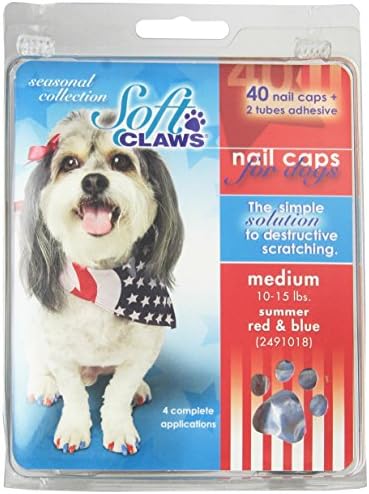 Комплект капачки за нокти за кучета Меки нокти, 40 броя, летни цветове, средно, червено и синьо