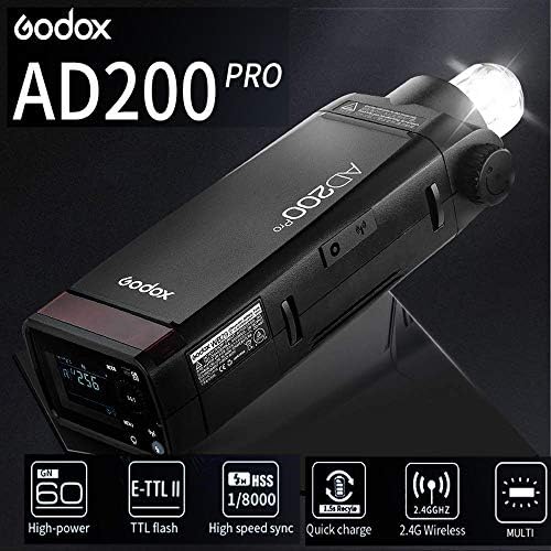 Godox AD200Pro TTL 2,4 G HSS 1/8000 s Имат светкавица с двойна глава с 200 Вата с една литиева батерия 14,4 v/2900 mah и предизвика пристъп Godox XPro-C, Съвместим с камера Canon