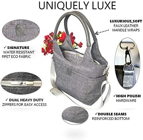 Чанта за обяд за жени, Утепленная чанта-тоут, Големи Модни Чанти-Обяд-апарати | Дамски чанти през рамо за работа | Голяма Чанта-хладилник, Подвижна презрамка, 4 джоба | Обикновено Модерни Обяд-Апарати Сив цвят