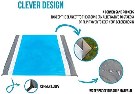 Плажна Одеяло, Защитено от пясък, Водонепроницаемое, Быстросохнущее, Компактен Плажен мат, Голямо Нейлоновое Карманное Одеяло за Пикник с защита от пясък за пътуване на открито (Синьо-сиво (78 X 81))