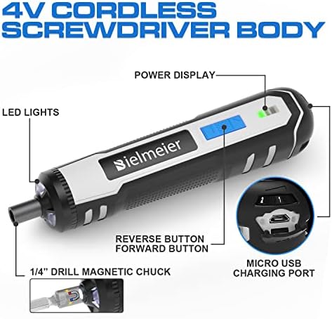 Набор от безжични електрически отвертки Bielmeier 4V, 6-Степенна корекция, 44 Аксесоар Плюс Гъвкав Вал, която се презарежда чрез USB, Led светлини, Автоматичен Преносим Мини Безжична отвертка за малки проекти