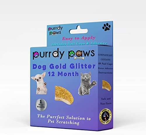 Purrdy Paws 1 година доставя меки шапки за нокти за кучешки нокти със златен блясък X-Large