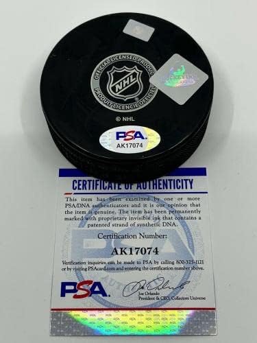 Тед Линдзи Детройт Ред Уингс Подписа Автограф Шайби НХЛ PSA DNA - за Миене на НХЛ с автограф