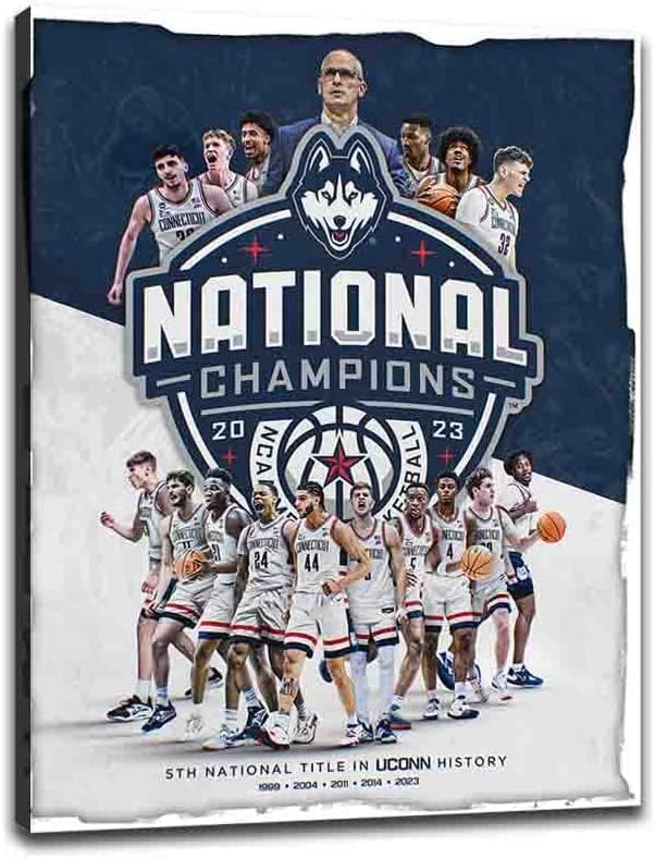 2023 UConn Мъжки Баскетбол Национални първенства Плакат на Шампионската Платно Изкуството на Спортните Фенове Подарък Коллекционный Стенен Декор за спалня или офис (рамката, 12 X14)