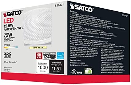 (6 бр.) Satco S9421 13PAR30/SN/LED /60'/3000 ДО/120/D 13 Вата PAR30 с къс, с главата За вътрешно/външно осветление регулируема яркост от 60 ° (3000 До)