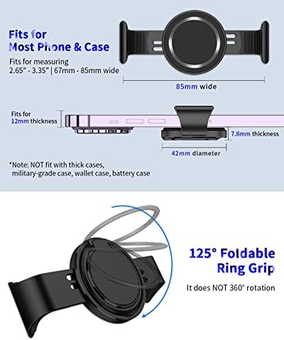 Магнитна скоба за телефон Nicwea [4 силни магнита] Закопчалка за цялата метална повърхност, Метална скоба за телефон с околовръстен дръжка за магнитни автомобил на притежателя, който е съвместим с iPhone 14/13/12 Pro