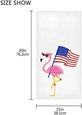 Патриотичен Флаг на САЩ с Фламинго, Меки Кърпи за Ръце 16x30, Декоративни, В Деня на Паметта на 4 юли, Кухненски Кърпи за Миене на Съдове, Гъба за Баня на Хотела, фитнес зала и Спа