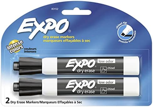 Маркери за сухо изтриване EXPO на ниски миризма, на Върха на Длетото, Черен, 2 опаковки