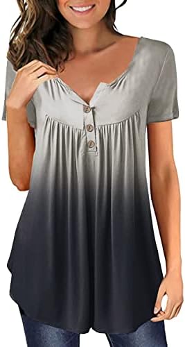 Ризи с Голям Размер с Дълъг ръкав за Жени, Тениски с V-образно деколте и Градиентным Принтом Големи Размери, Копчета