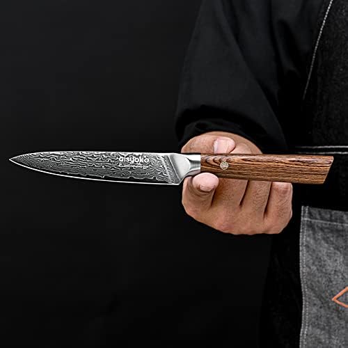 нож за почистване на зеленчуци aisyoko, 5-инчов остър гъвкав нож за плодове-Японски VG-10 супер steel, 67-слойный нож от дамасской стомана-за рязане и почистване-луксозен подарък кутия с цветна дървена дръжка-с ножнами