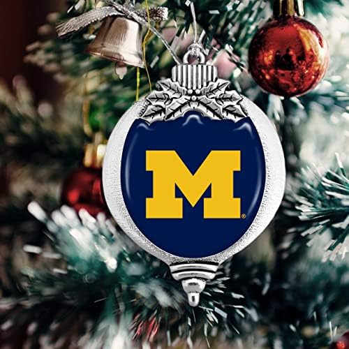 Крушка Michigan Wolverines с Логото на Отбора Сребрист Метален Коледен Орнамент Подарочное Декорация За коледната Елха