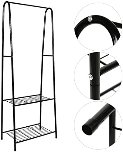 XJJZS устойчива закачалка за дрехи, подови полици за съхранение на дрехи, закачалка за дрехи с рафтове, мебели по прост стил (Цвят: черен, размер: 160 * 59.5 * 36.5 см)