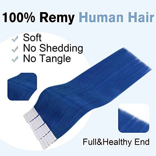 【Спестете повече】Easyouth Two Pack Tap in косата от Истински Човешки коси # 60 # Синьо 16 инча
