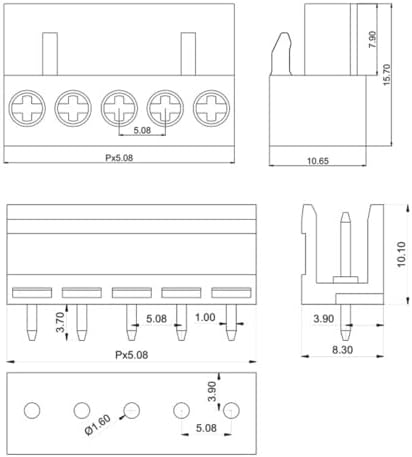 5 комплекта От стъпка 5,08 mm HT5.08 2Pin Вертикални клеммные подложки Комплекти винтови съединители за печатни платки, включително с щепсел + пинов конектор 300V 10A