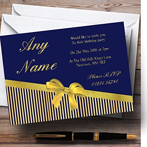 Пощенска картичка с Класическите Сини и Златни Ивици под формата на Персонални Покани на Парти по случай рождения Ден