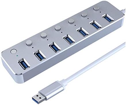 Алуминиев 7-Портов USB хъб SXDS 3.0 с ключа за управление на кабела 120 см, 5 Gbit/s, led индикатор, Център, plug-in hybrid Сплитер за Няколко USB устройства (Цвят: бял-Плодов персик5)