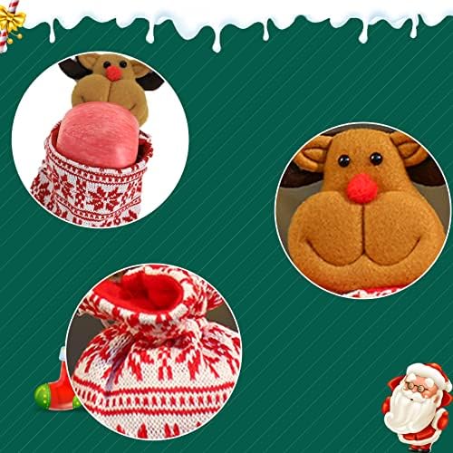 cdbz 4 бр. Подарък Пакети за Коледни Кукли с завязками, Коледни Опаковки за шоколадови Бонбони, 3D Чанти, Чанти за съхранение на Ябълки, Чанта за съхранение на кукли Санта Снежен човек, за Коледното парти и Рожден Ден