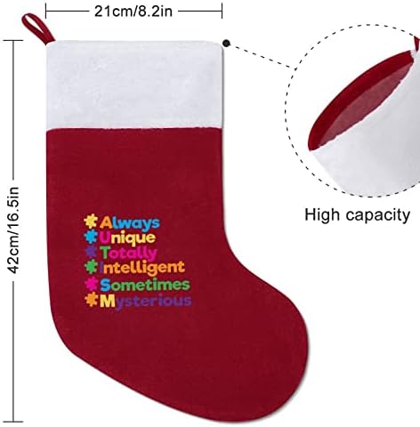 Винаги Уникални Напълно Интелигентен Коледни Чорапи с Аутизъм, Чорапи с Плюшено Камина, Висящи за Домашен интериор Елхи