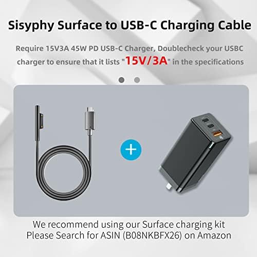 Комплект зарядни кабели Sisyphy USB C дължина 10 метра височина и 6 метра за Surface, кабел TVP с дължина 10 метра и един кабел в найлонов оплетке дължина от 6 фута, който е съвместим с Microsoft Surface Pro7 Go2 Pro6