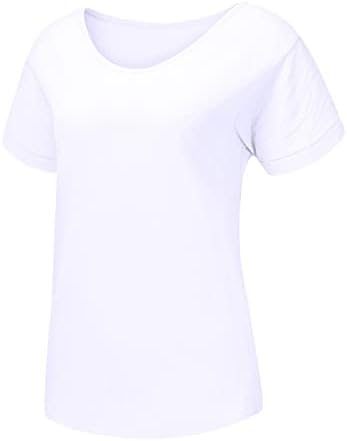 BEUU Памучни Ленени Ризи за Жени с кръгло деколте, Однотонная Блуза, Блузи, Дамски Годишна Ежедневна Тениска с Къс Ръкав, Тениска Плюс Размер