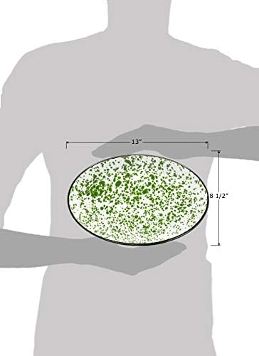 Червена компанията. Комплект от 4 Емайлирани Метални Класически 13-инчови Сервировочных Чинии с Овални Тава, Тъмно-Зелен Мрамор /Черен Панел Дизайн с Пръски
