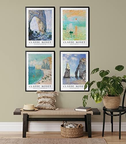 Стенно изкуство Клод Моне - Картина на Моне с изглед към морето Комплект от 4 Плажни картини с изглед към морето Цветен Ярък Декор на стая / Щампи Моне, Стенно изкуство, в стил на импресионизма, Подаръци Моне, Художествен