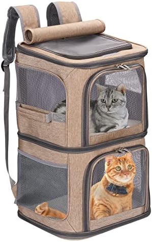 Двойна раница-переноска VOISTINO 2 в 1 за малки котки и кучета, преносим переноска за домашни любимци, супер Вентилирани дизайн, подходящ за пътуване / туризъм/къмпинг, цвят каки