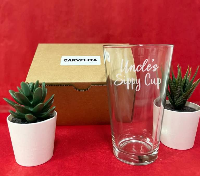 CARVELITA Uncle's Sippy Cup - чаша Бира за чичо - Халба за бира с надпис на 16 грама - За подаръци чичо на рождения си ден - Забавни подаръци чичо - Забавни подаръци чичо - Подаръци от чичо племенник, племенница - Идея