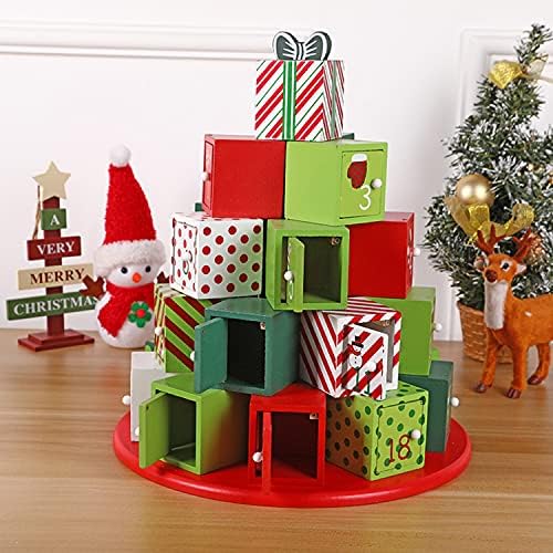 Дървена Адвент-календар с 24 чекмеджета за запълване на Малки подаръци Дървена Коледен Календар за Обратно броене Сладък Подарък за празник декорации (2000)