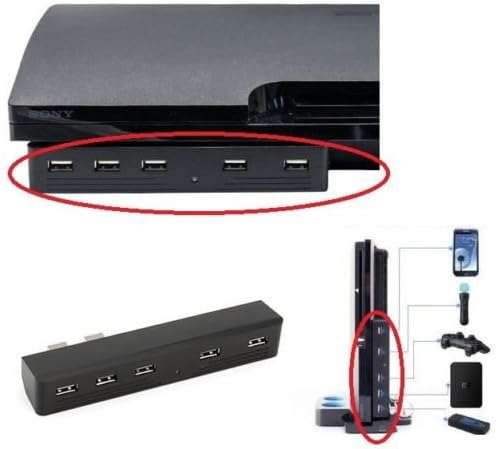 EatingBiting 5-портов USB хъб, 2.0 Високоскоростен адаптор-удължител за Sony Playstation PS3 Slim /5 x USB хъб внимателно се свързва към предната част на конзолата PS3, разширяване на USB портовете до 5