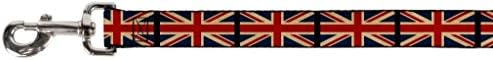 Каишка за домашни любимци с катарама - Знамена на Обединеното Кралство Винтажного Черен Цвят - 6 Фута на дължина - 1 сантиметър в ширина