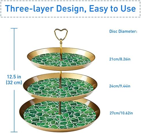 3-Ярусная Кръгла Поставка за Торта, Сервировочный Тава с Трилистниками, Златна Елегантна Декоративна Поставка за Кексчета, Сладки Плодови Чинии за Сватба, Рожден Ден, Тематични партита - 12,5 Инча